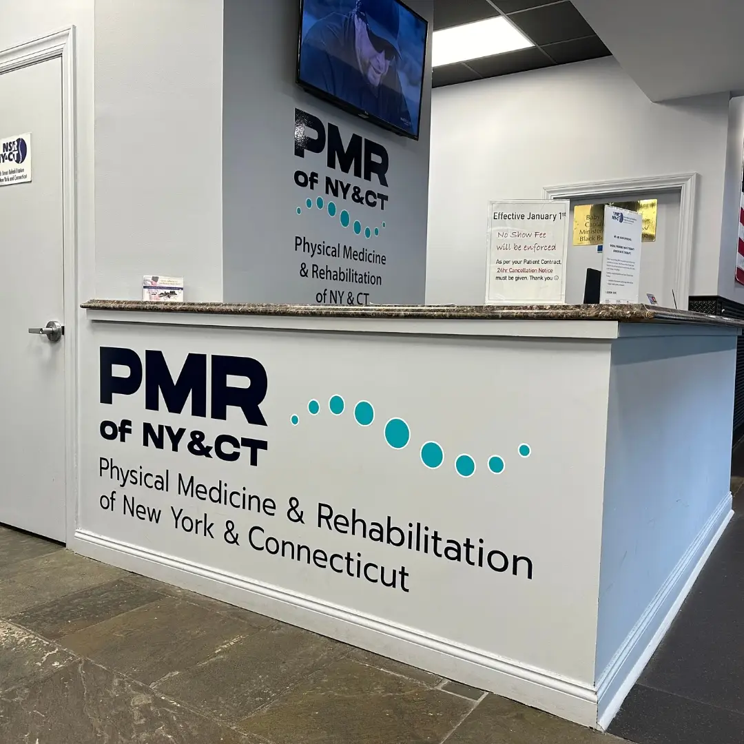 The reception desk at PMR in Brewster, New York